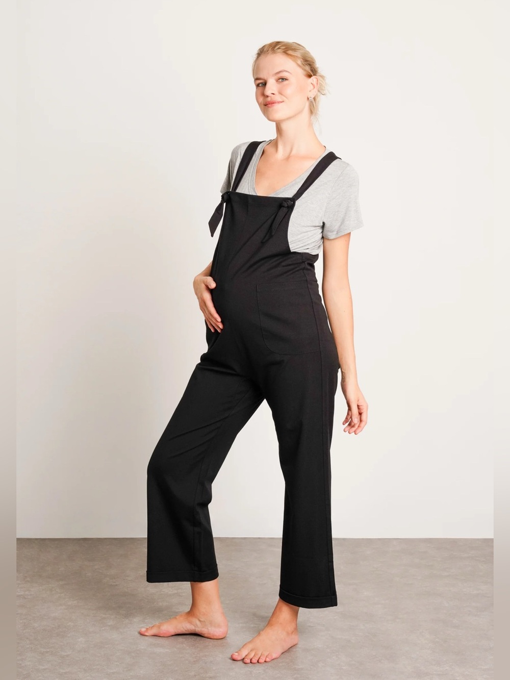 Nom Imogen Knit Overall Black Maternity Jumpsuit With adjustable Straps Size XL